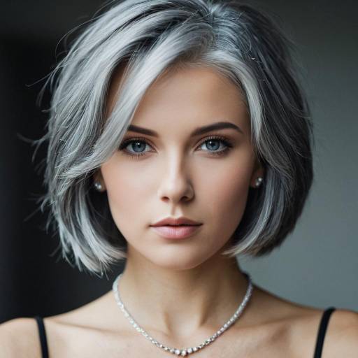 Portrait of Woman with Layered Grey Bob Hair