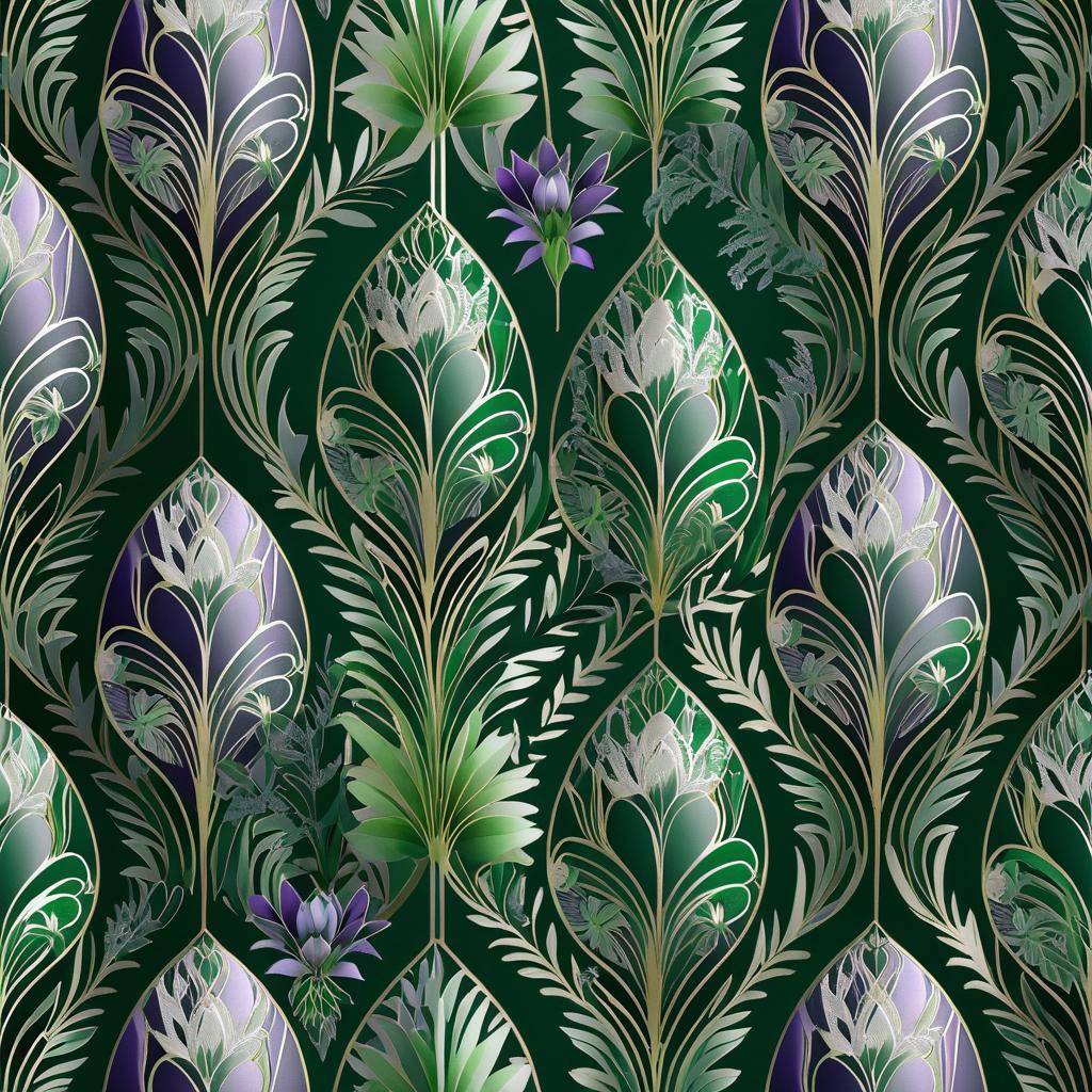 Luxurious Dark Green Fern & Tulip Wallpaper