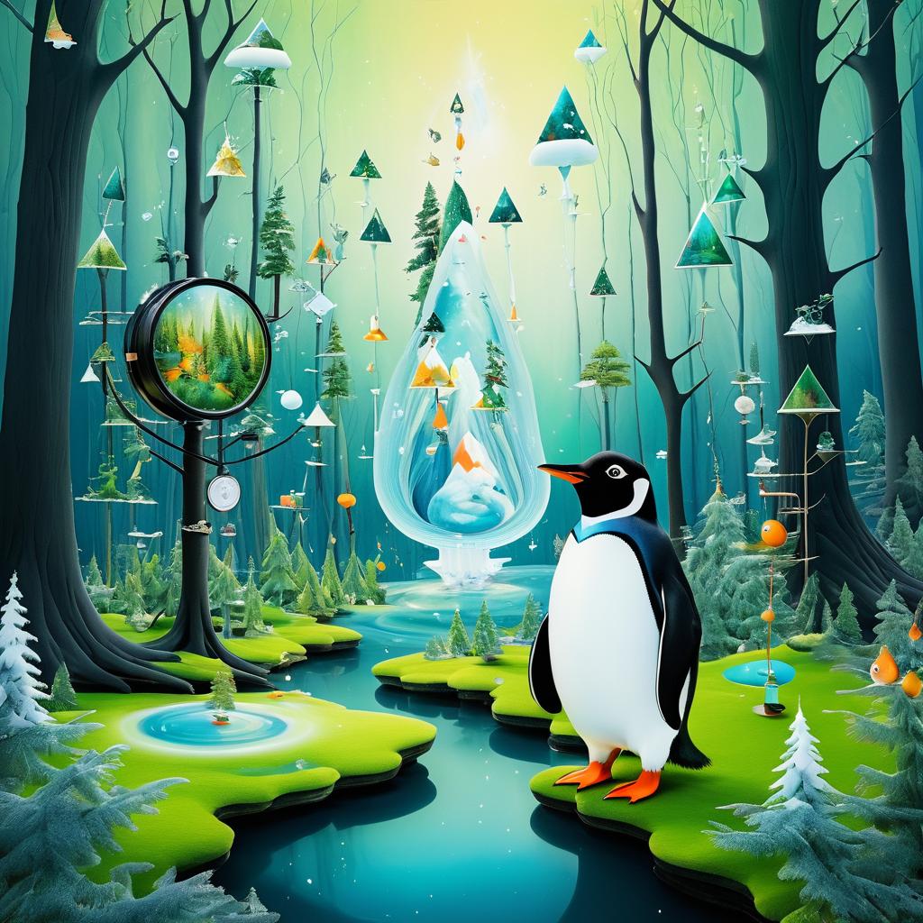 Whimsical Penguin Scientist in the Forest