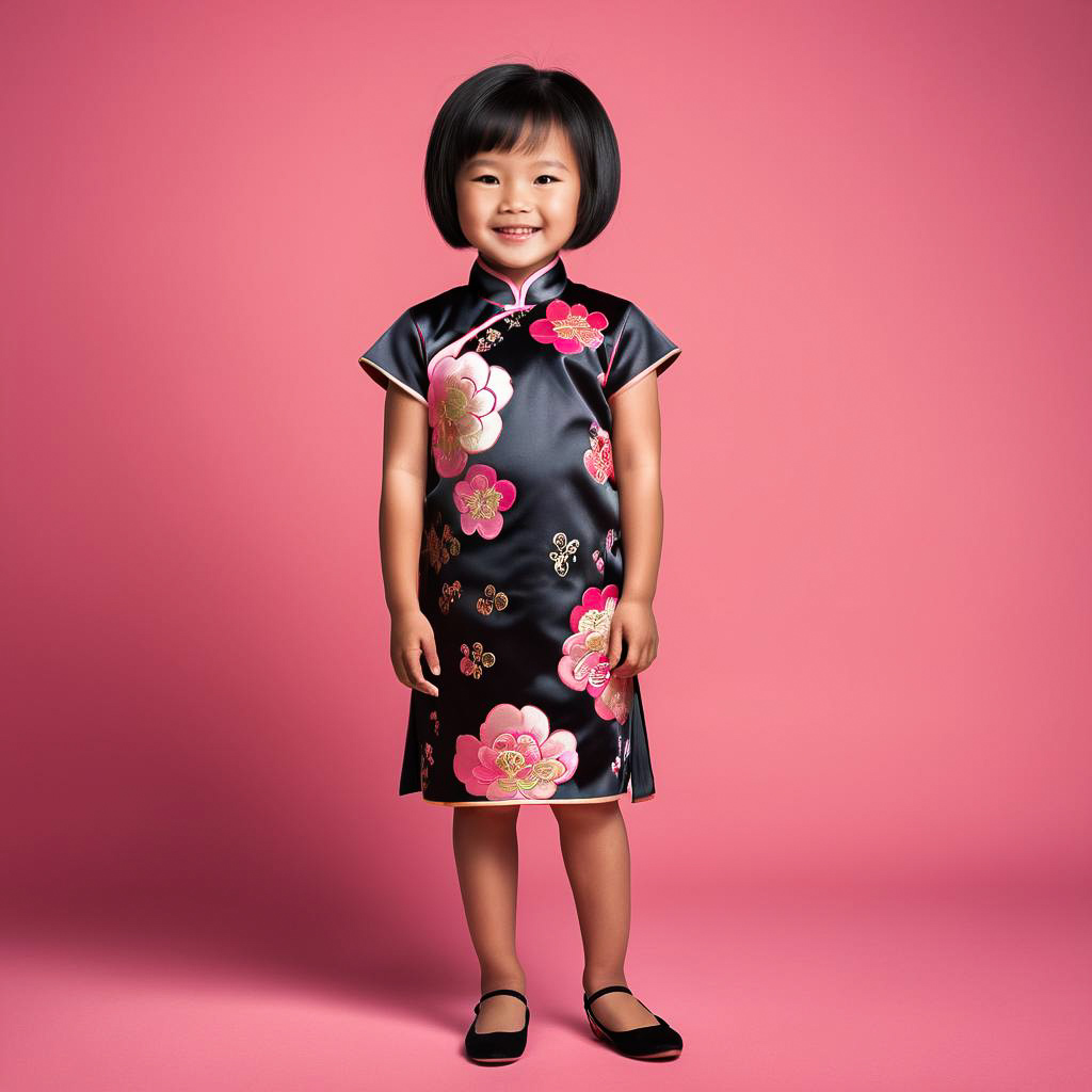 Playful Girl in Pink Qipao Portrait