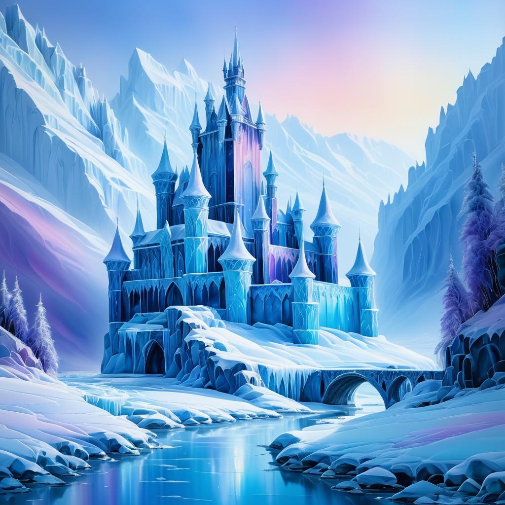 Vibrant Ice Castle in Snowy Valley