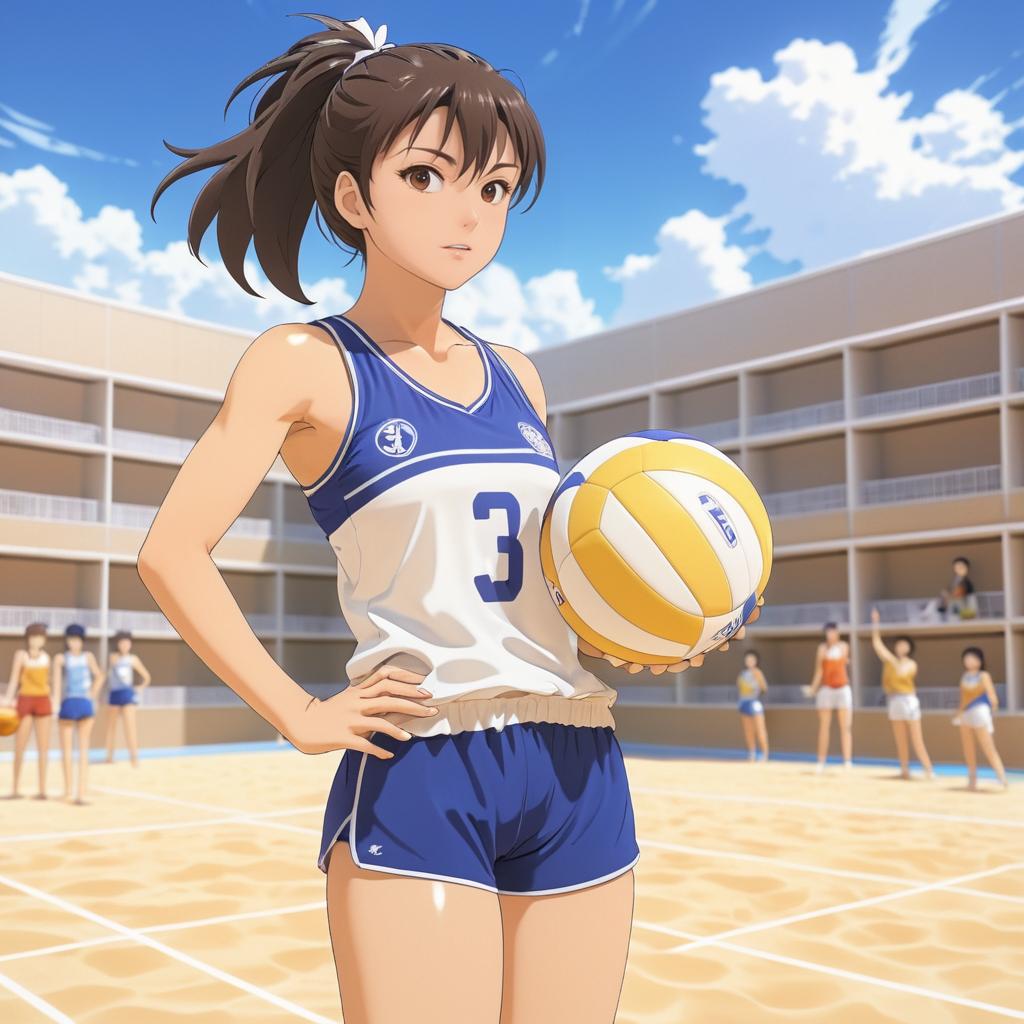 Dynamic Volleyball Player in Anime Style