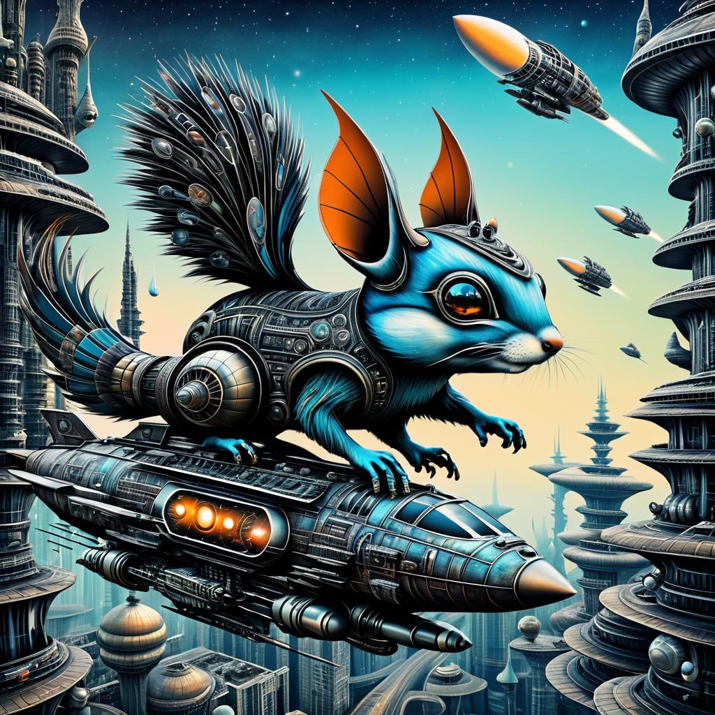 Squirrel's Cosmic Adventure in Giger Style