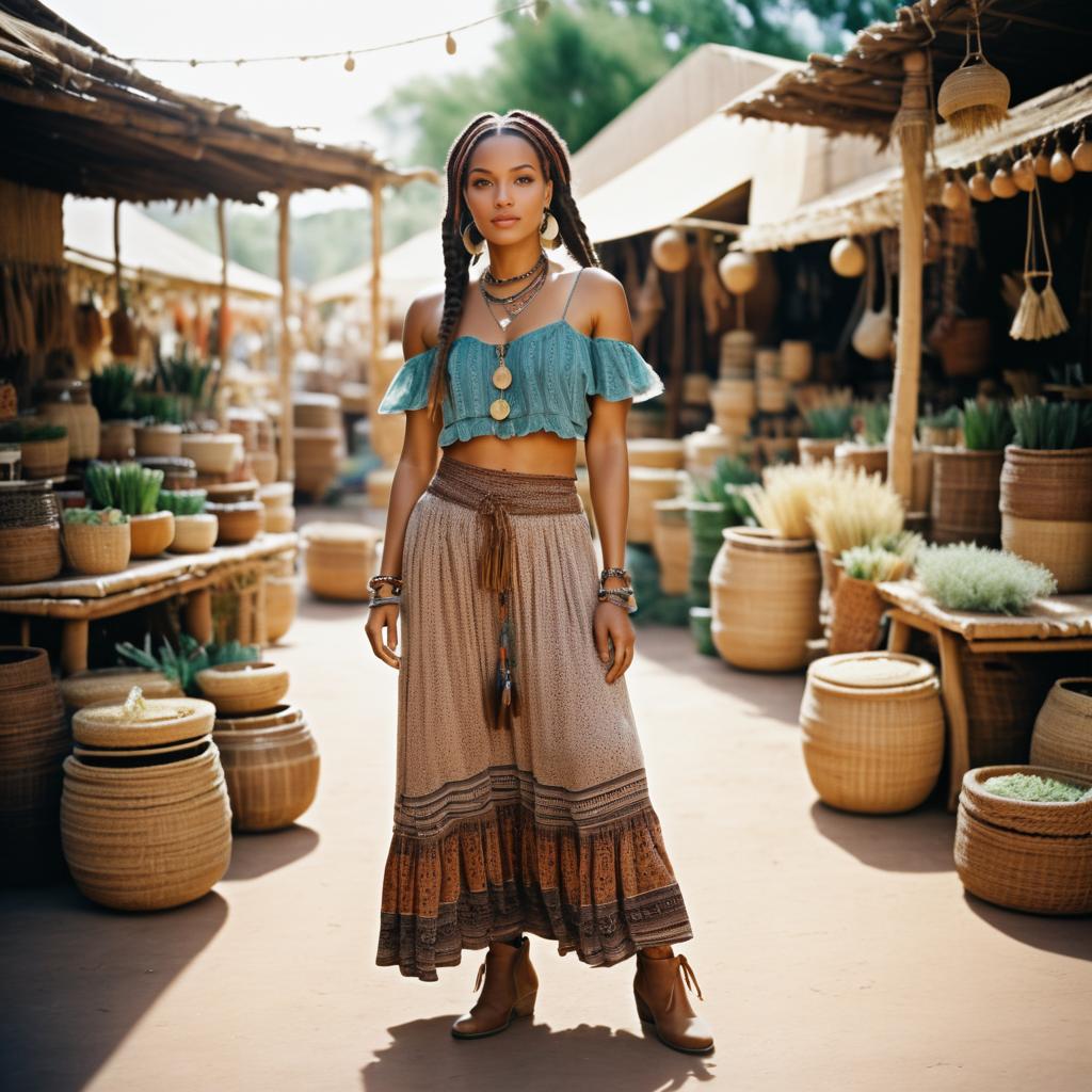 Carefree Bohemian Woman in Outdoor Market