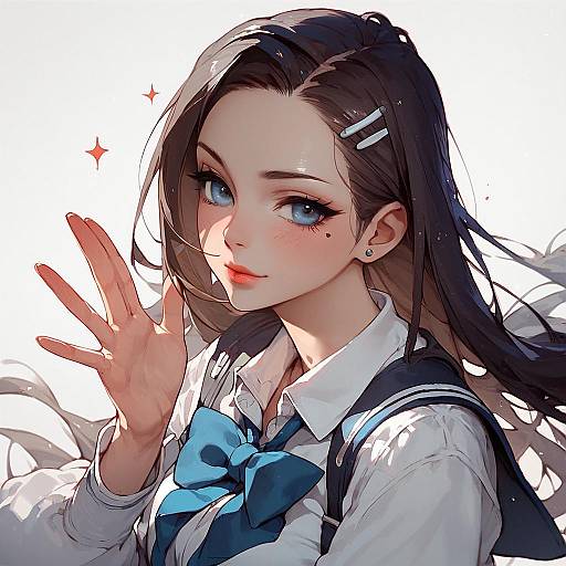 Takagi-san Waving in School Uniform