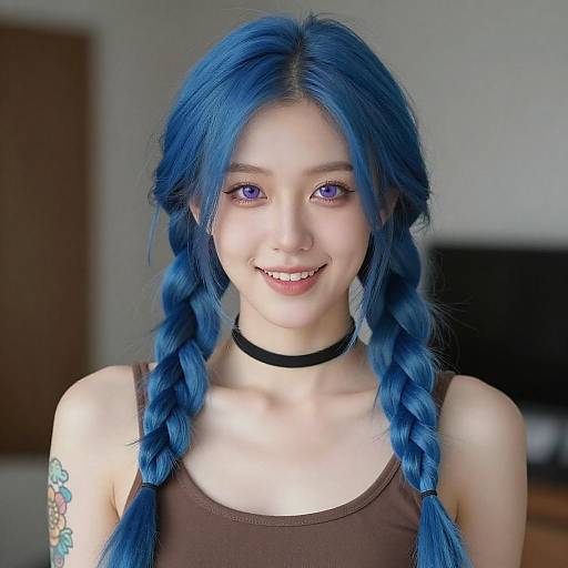 Portrait of Young Woman with Blue Braids