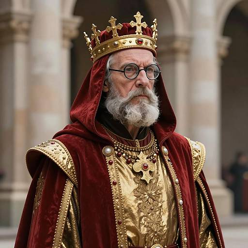 Elderly Man in Medieval Royal Costume