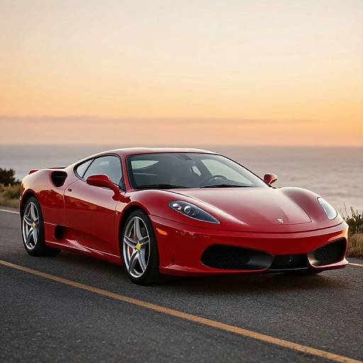Red F430 Sports Car at Sunset