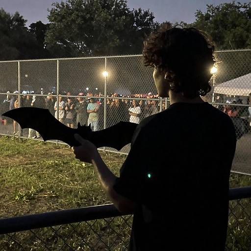 Evening Silhouette with Crowd Beyond Fence