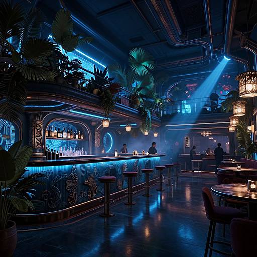 Futuristic Neon Tiki Bar Interior