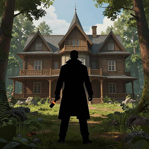 Silhouetted Man with Molotov at Manor