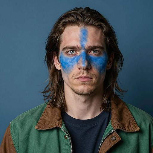 Serious Man with Striped Face Paint