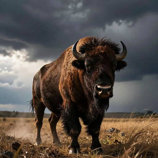 American Bison in Stormy Prairie