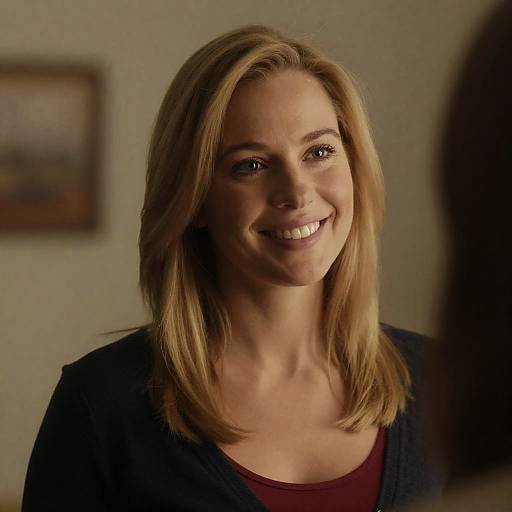 Smiling Blonde Woman in Warm Lighting