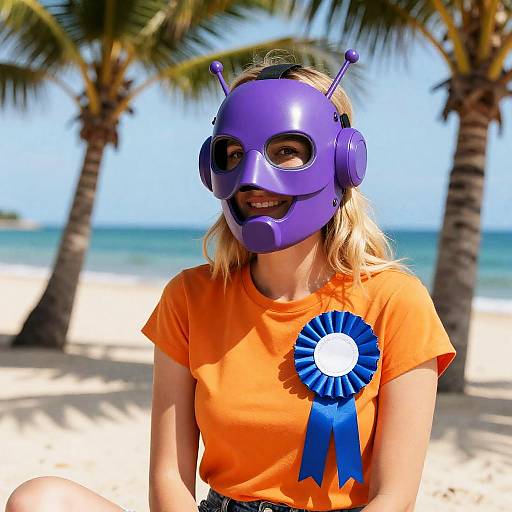 Woman Wearing Purple Techpunk Mask on Beach