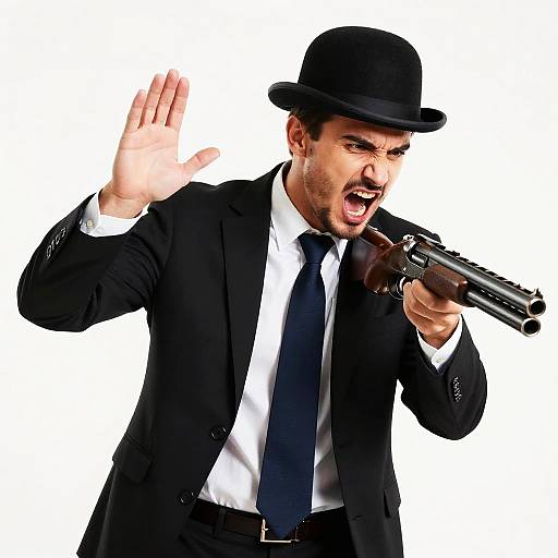 Dramatic Man in Suit with Shotgun