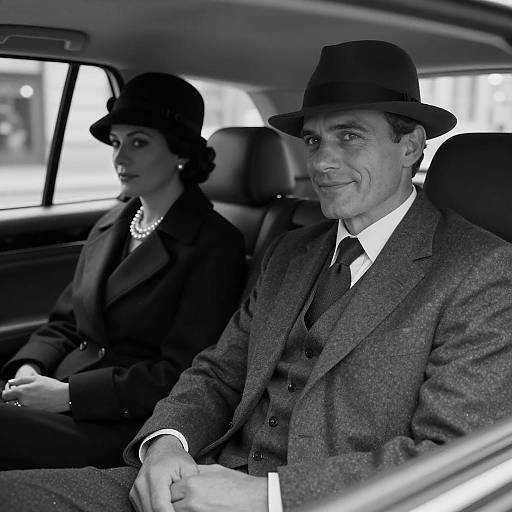 Elegant Vintage Car Scene in Black and White