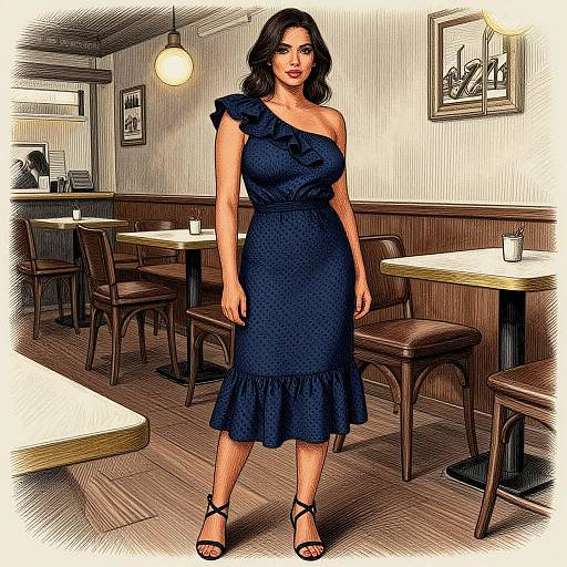 Woman in Navy Ruffle Dress Jazz Concert