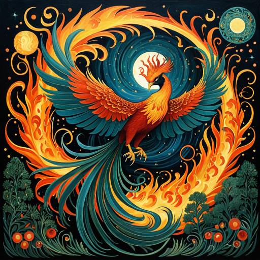Surreal Enchanted Phoenix with Celestial Flames