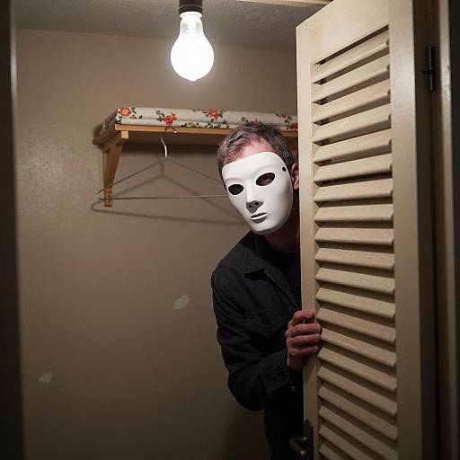 Intense Gaze Behind a Louvered Door