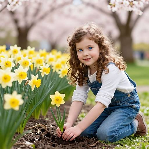 Young Girl Planting in Spring Garden