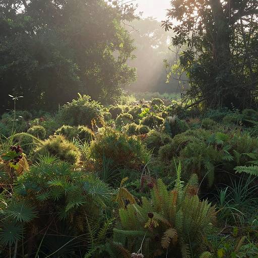Vibrant Misty Jungle Canopy Scene