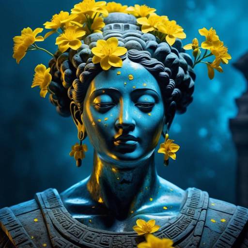 Ethereal Stone Statue with Vibrant Flowers Ethereal Stone Statue with Vibrant Flowers