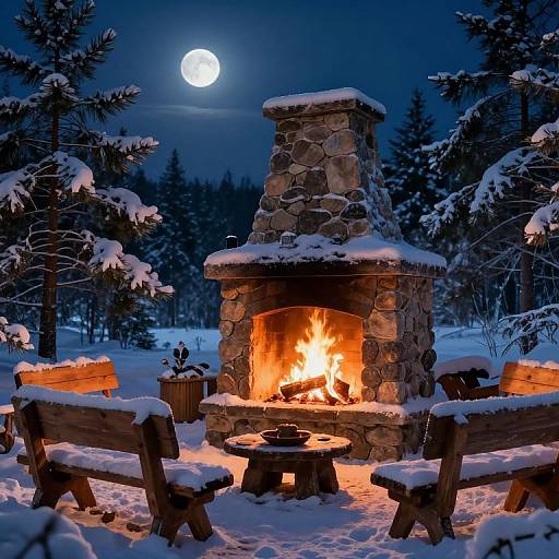 Winter Night Outdoor Fireplace Scene