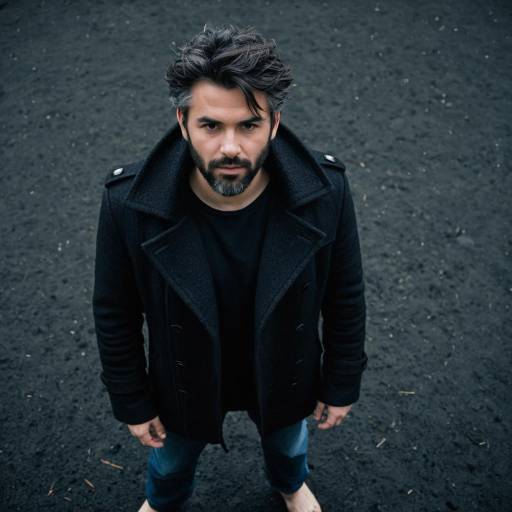 Intense Man in Dark Wool Coat Standing Barefoot