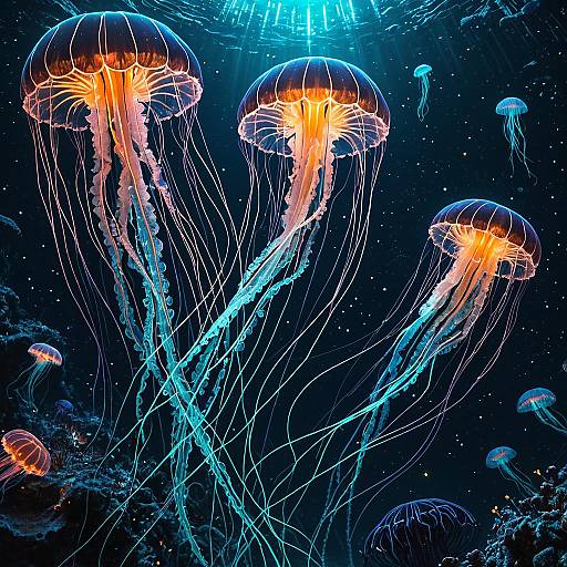 Bioluminescent Jellyfish in Abyssal Ocean