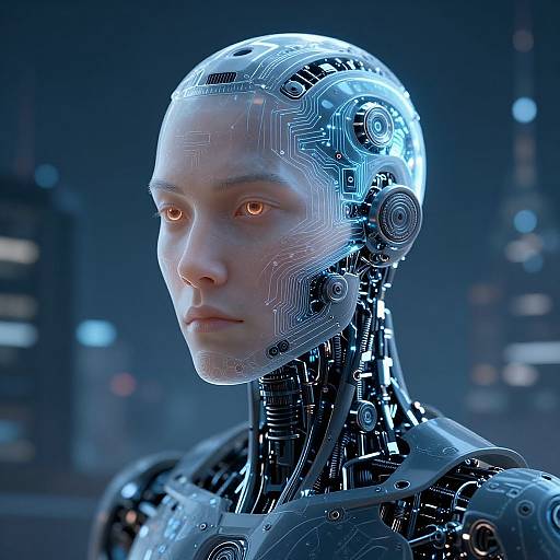 Photorealistic Half-Human Half-Robot Portrait