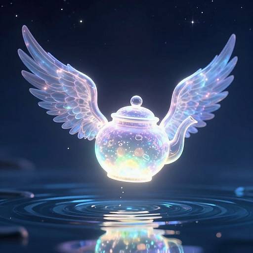 Ethereal Glowing Teapot Over Water