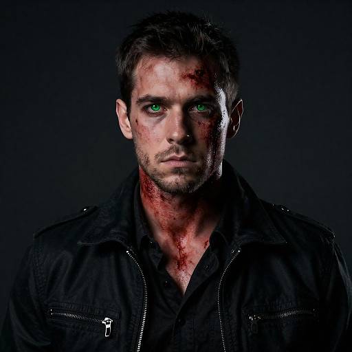 Intense Portrait of a Bloodied Man