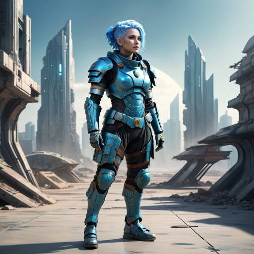Futuristic Female Warrior in Blue Armor