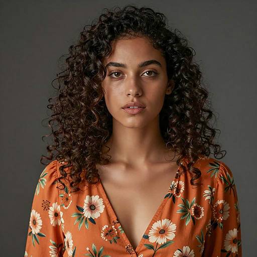 Portrait of Young Woman in Orange Floral Dress