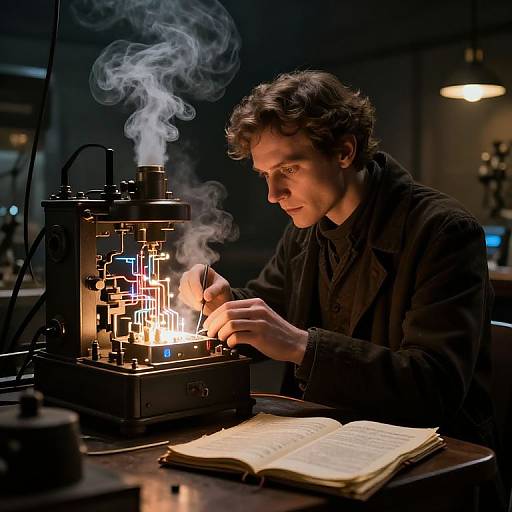 Mysterious Inventor Crafting Glowing Device