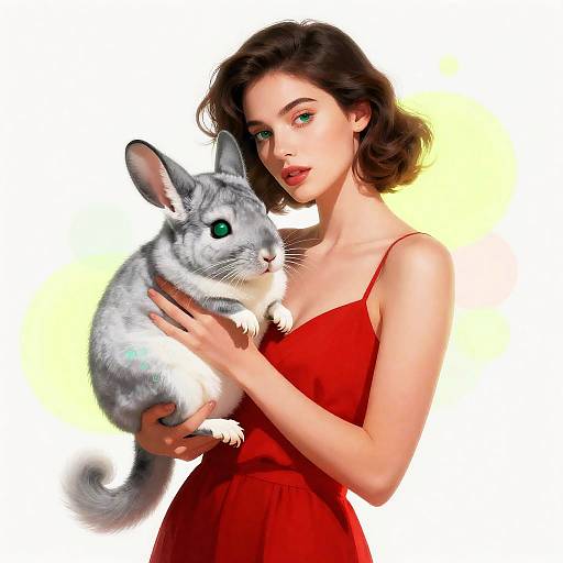 Abstract Surreal Woman with Chinchilla