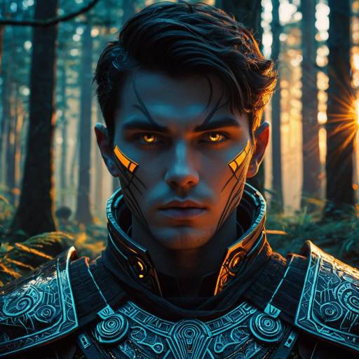 Intense Young Warrior in Mystical Forest