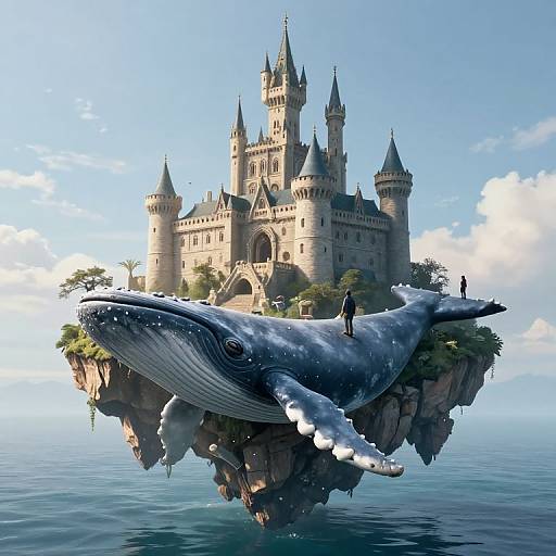 Floating Island Castle with Whale Base