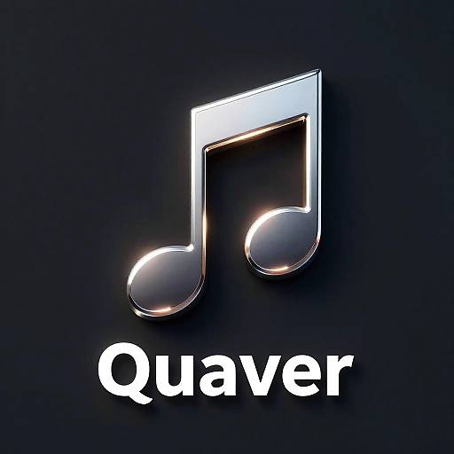 Digital logo featuring a shiny, metallic eighth note on a dark blue background with the word 