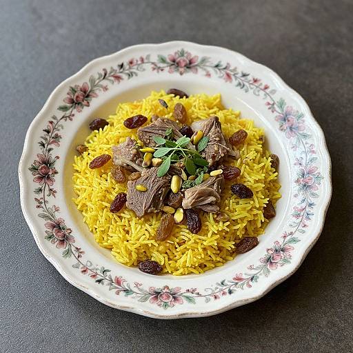 Elegant Qabeli Plating on Vintage Dish