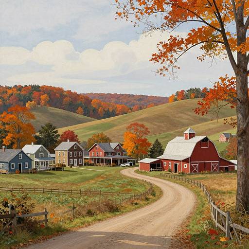 Peaceful Autumn Small Town Landscape