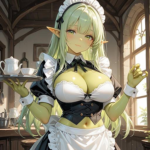 Charming Elven Maid with Green Features