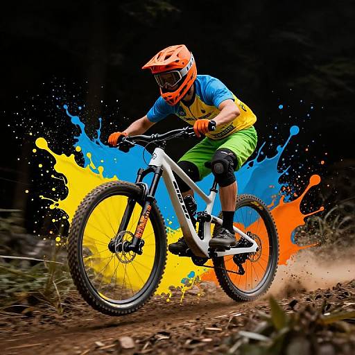 Dynamic Mountain Biker in Colorful Gear