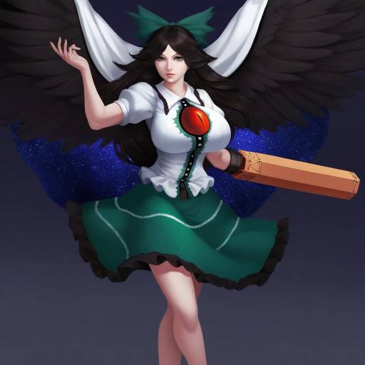 Digital Art of Reiuji Utsuho with Wings and Arm Cannon