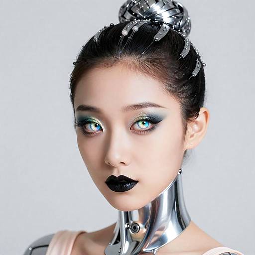 Iridescent Android Ballerina Close-Up Portrait