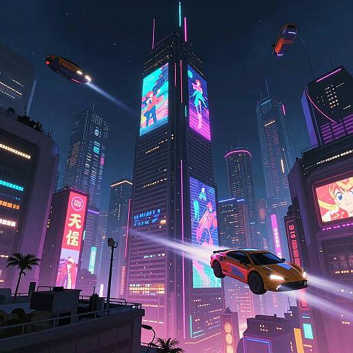 Futuristic Cyberpunk Cityscape with Flying Cars
