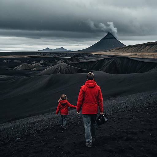 Family Exploring Volcanic Sands in Iceland
