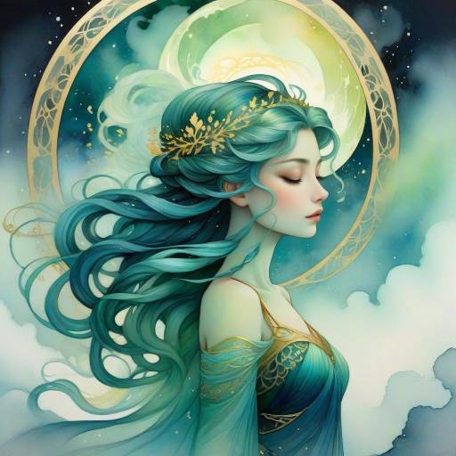 Elegant Fantasy Woman with Moon Background