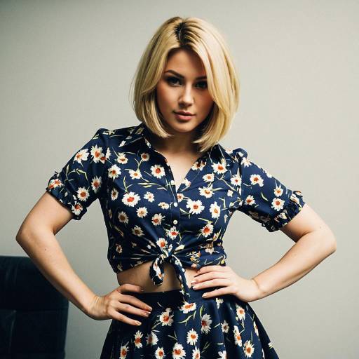 Blonde Woman in Floral Outfit